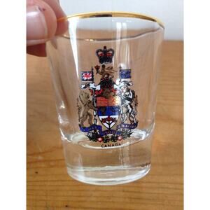 Vintage Canada Coat of Arms Gold Rimmed Thick Tourist Shot Glass